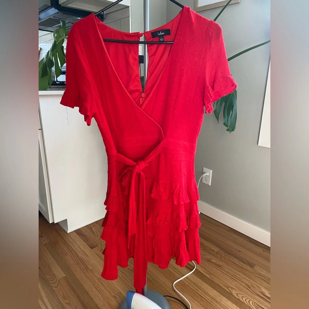 Lulu's Red Wrap Ruffle Mini Dress - Picture 1 of 2